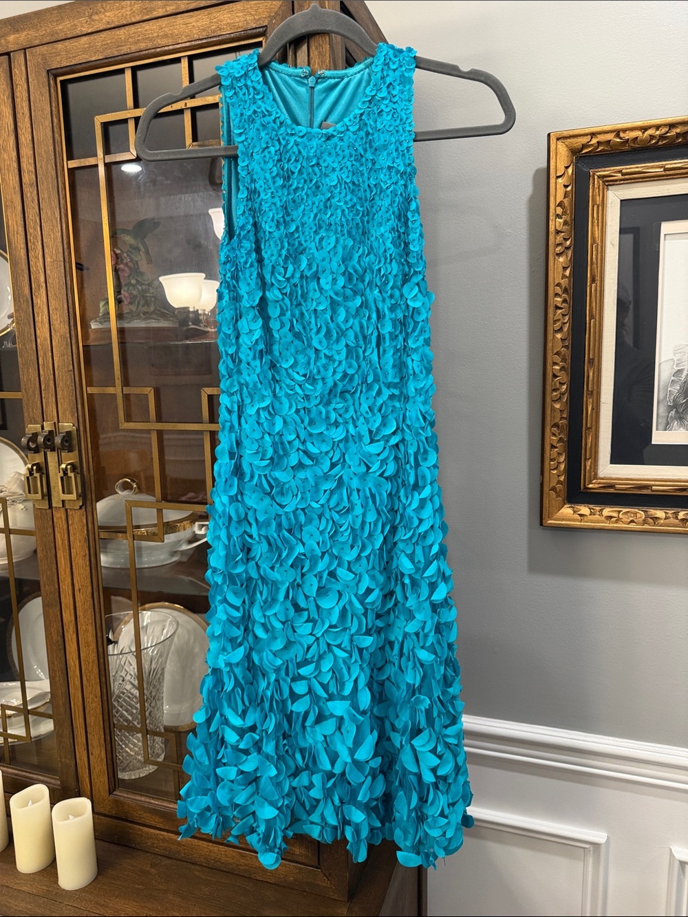 Theia Unique “Petal” Appliqué Sleeveless Dress